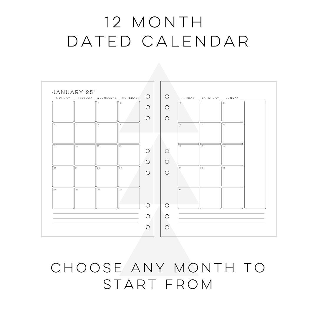 12 Month Calendar (Dated)
