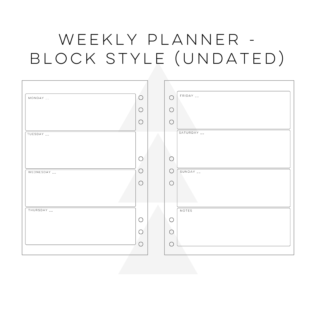 Weekly Planner - Block Style (Undated)